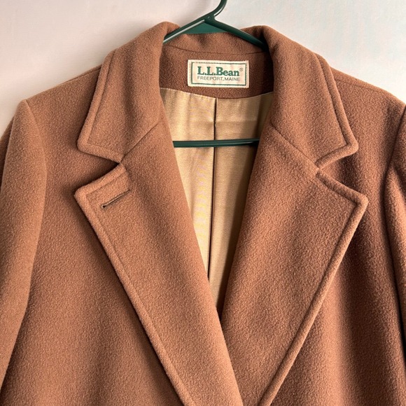VTG LL Bean Women Camel Brown Wool Double Breasted Overcoat Peacoat USA Made - Picture 4 of 11